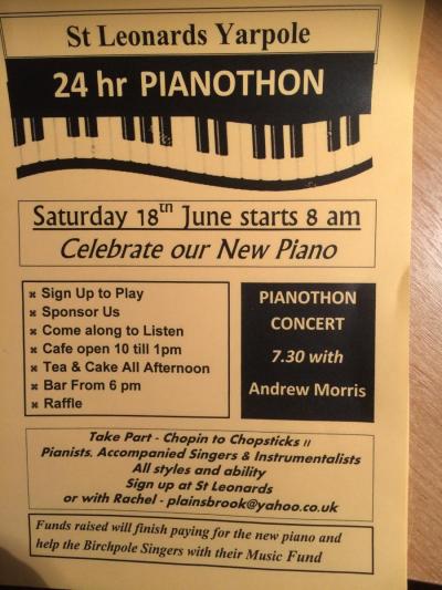 A flyer for the Yarpole Pianothon on 18th and 19th June 